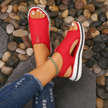 Elastic Knitting Platform Wedge Sandals for Women Plus Size
