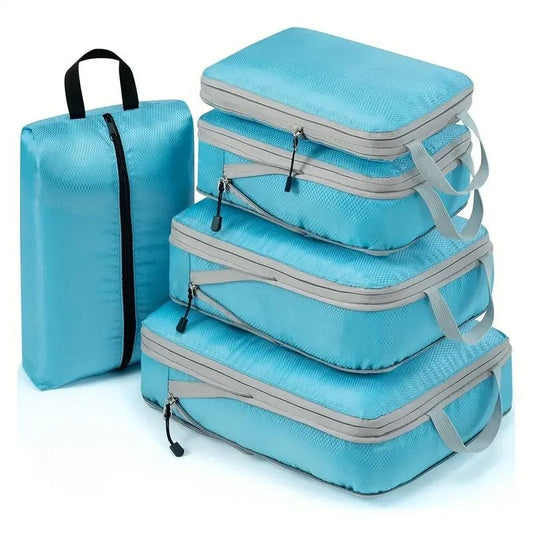 Travel Compression Packing Cubes Set Foldable Luggage Organizer Bags