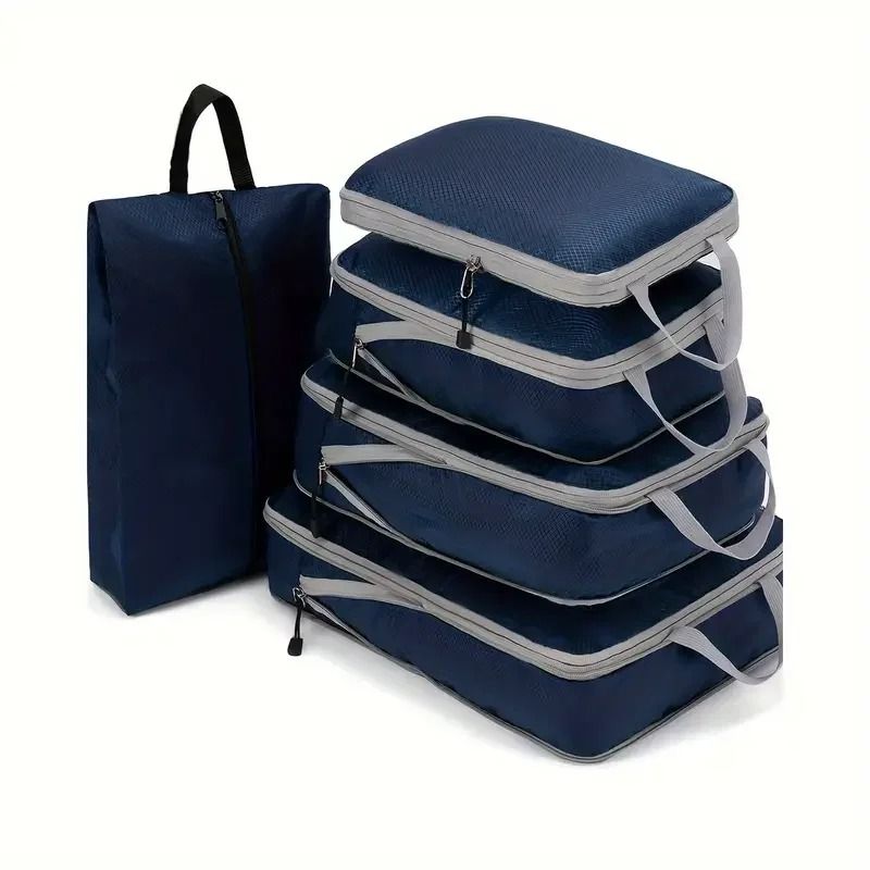 Travel Compression Packing Cubes Set Foldable Luggage Organizer Bags