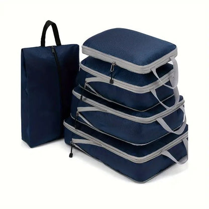 Travel Compression Packing Cubes Set Foldable Luggage Organizer Bags