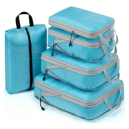 Travel Compression Packing Cubes Set Foldable Luggage Organizer Bags