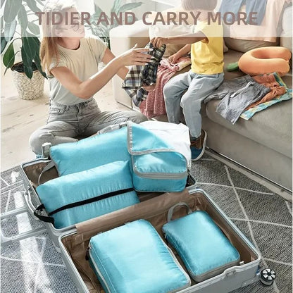 Travel Compression Packing Cubes Set Foldable Luggage Organizer Bags