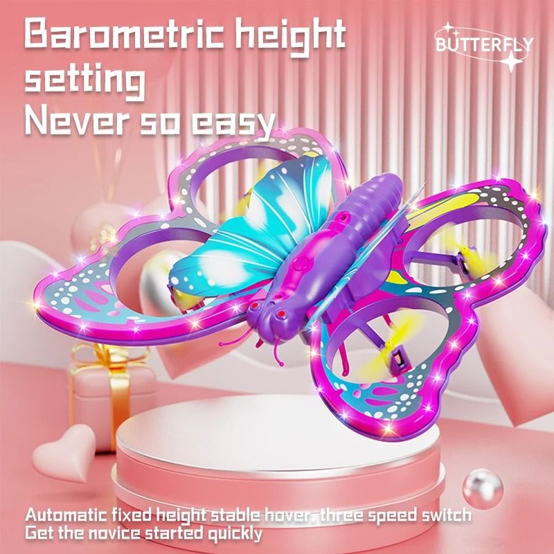 V40 Glitter Butterfly Mini RC Drone with 2.4GHz Gravity Control & LED Lights Toy