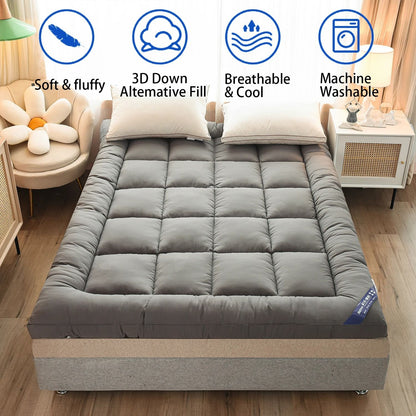 Cloud Comfort Queen Mattress Topper with 1000 GSM Plush Fiber Fill for Back Pain Relief