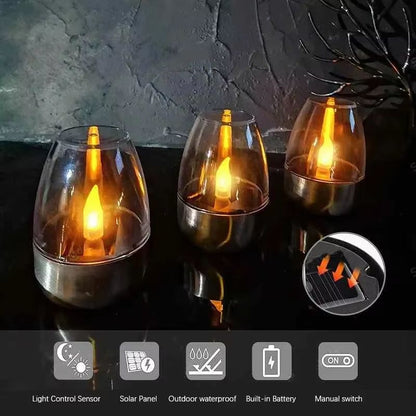 LED Stainless Steel Solar Candle Light – Outdoor Patio & Garden Decorative Solar Lantern for Lawn, Deck, and Pathway