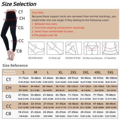 20–30mmHg Women's Compression Pantyhose – Footless Medical Stockings for Varicose Veins & Graduated Support (M–5XL)