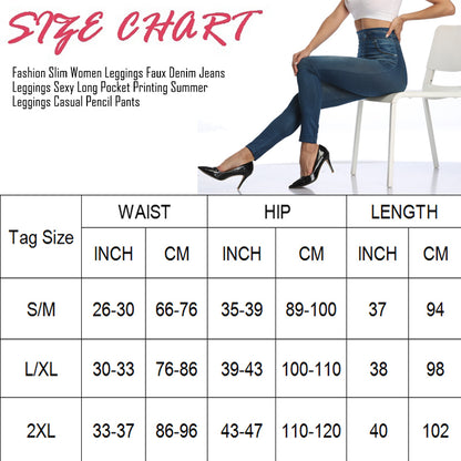 Sexy Printing Faux Denim Leggings for Women, Miss Moly Slim Fit Stretchable Jeans Pants, Summer Casual & Fitness Wear