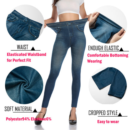 Sexy Printing Faux Denim Leggings for Women, Miss Moly Slim Fit Stretchable Jeans Pants, Summer Casual & Fitness Wear