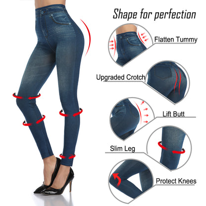 Sexy Printing Faux Denim Leggings for Women, Miss Moly Slim Fit Stretchable Jeans Pants, Summer Casual & Fitness Wear