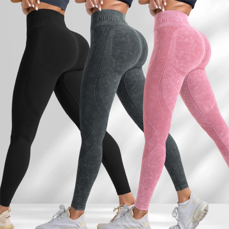 Hip Lifting Yoga Pants for Women, Seamless High Waist Exercise Leggings, Sand Washed Sports Tight