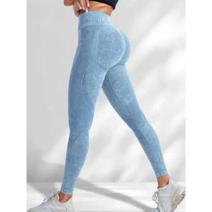 Hip Lifting Yoga Pants for Women, Seamless High Waist Exercise Leggings, Sand Washed Sports Tight