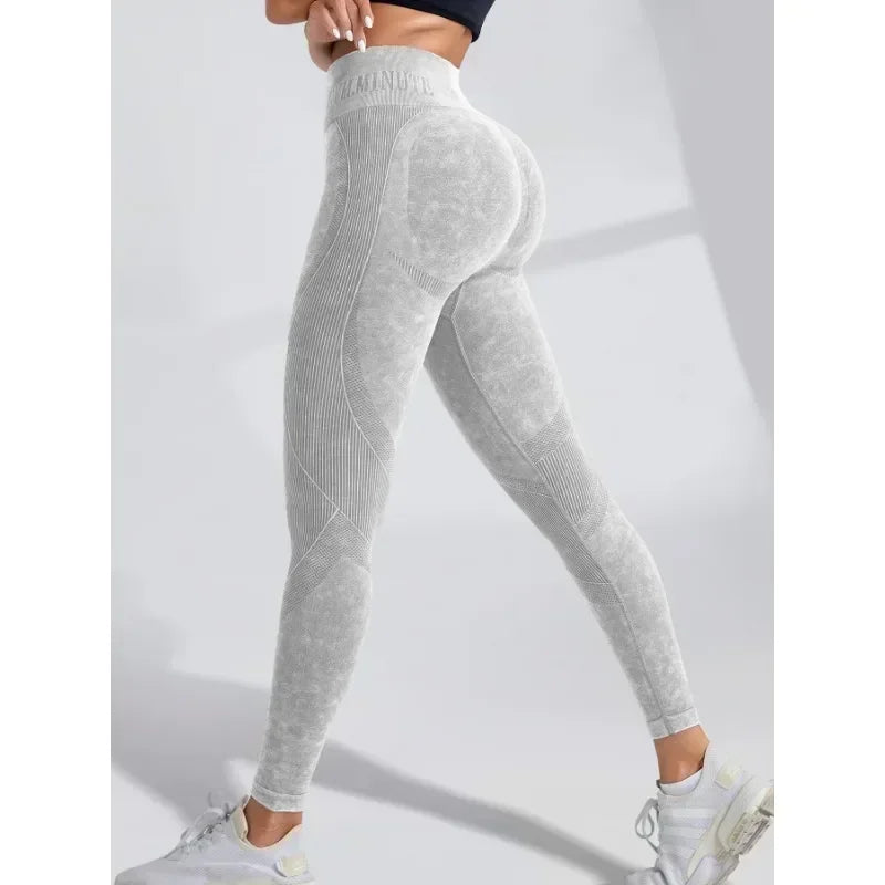 Hip Lifting Yoga Pants for Women, Seamless High Waist Exercise Leggings, Sand Washed Sports Tight