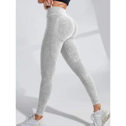 Hip Lifting Yoga Pants for Women, Seamless High Waist Exercise Leggings, Sand Washed Sports Tight
