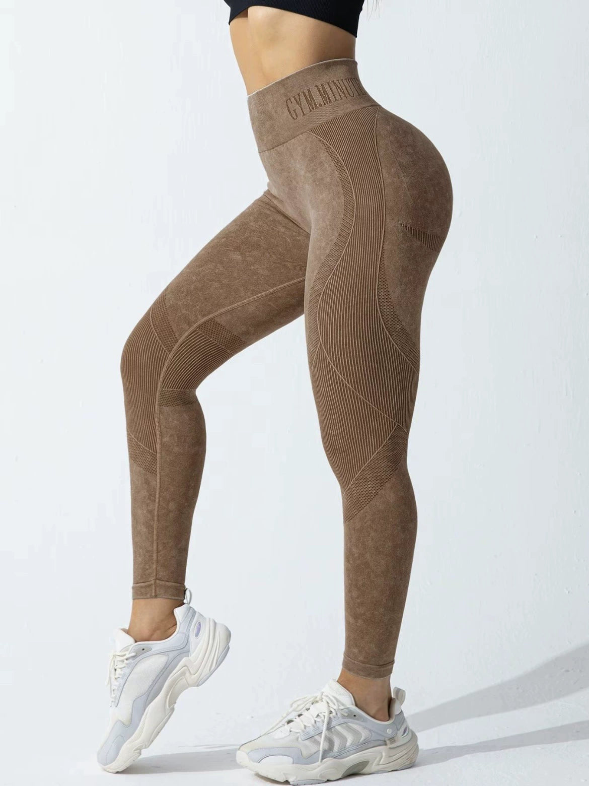 Hip Lifting Yoga Pants for Women, Seamless High Waist Exercise Leggings, Sand Washed Sports Tight