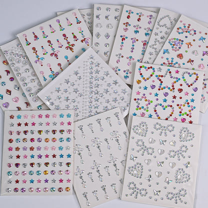 1pcs Laser Sparkle Diamond / Pearls Face Gems Stickers, Heart Moon Rhinestones for Eyes Face Temporary Tattoos