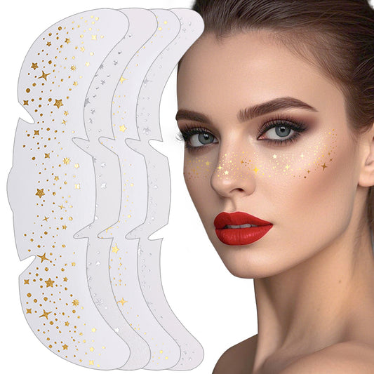 Glitter Stamping Metallic Golden Silver Freckles Patches, Fake Freckles Temporary Tattoo Stickers for Women Face Makeup