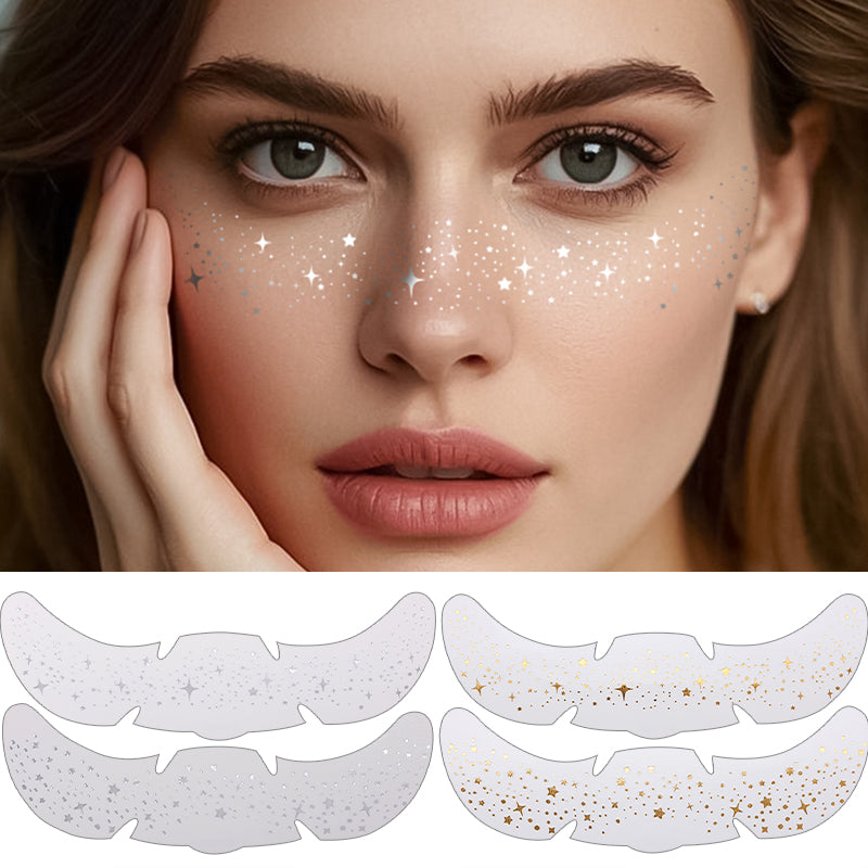 Glitter Stamping Metallic Golden Silver Freckles Patches, Fake Freckles Temporary Tattoo Stickers for Women Face Makeup