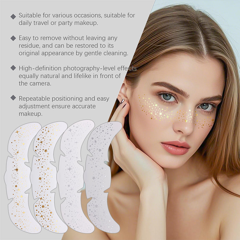 Glitter Stamping Metallic Golden Silver Freckles Patches, Fake Freckles Temporary Tattoo Stickers for Women Face Makeup