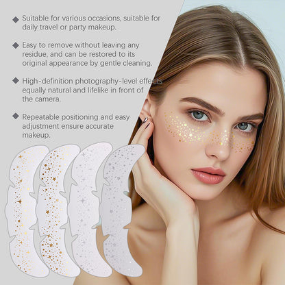 Glitter Stamping Metallic Golden Silver Freckles Patches, Fake Freckles Temporary Tattoo Stickers for Women Face Makeup