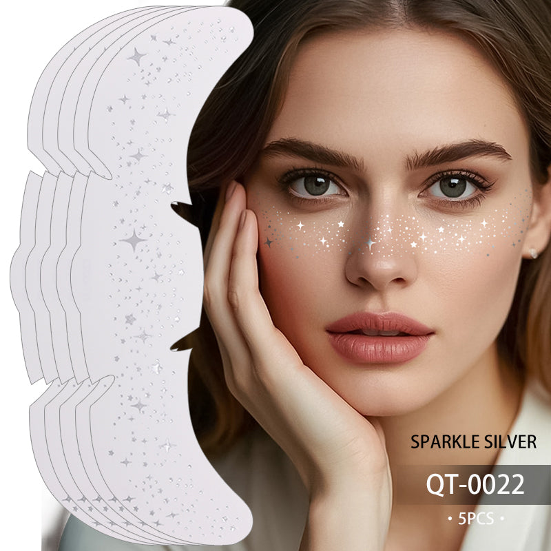 Glitter Stamping Metallic Golden Silver Freckles Patches, Fake Freckles Temporary Tattoo Stickers for Women Face Makeup
