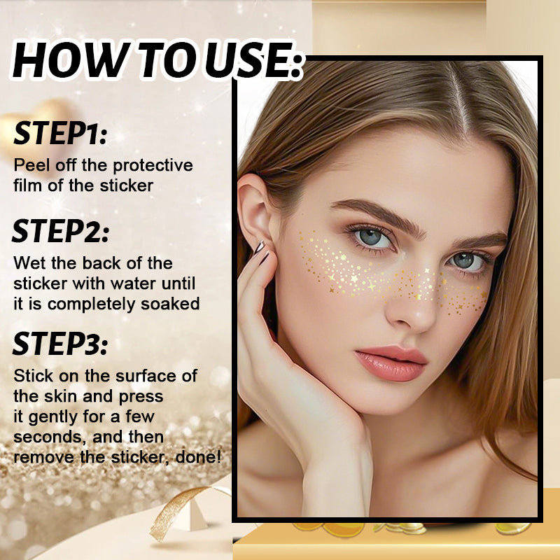 Glitter Stamping Metallic Golden Silver Freckles Patches, Fake Freckles Temporary Tattoo Stickers for Women Face Makeup