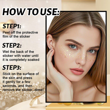 Glitter Stamping Metallic Golden Silver Freckles Patches, Fake Freckles Temporary Tattoo Stickers for Women Face Makeup