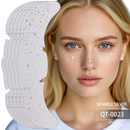 Glitter Stamping Metallic Golden Silver Freckles Patches, Fake Freckles Temporary Tattoo Stickers for Women Face Makeup