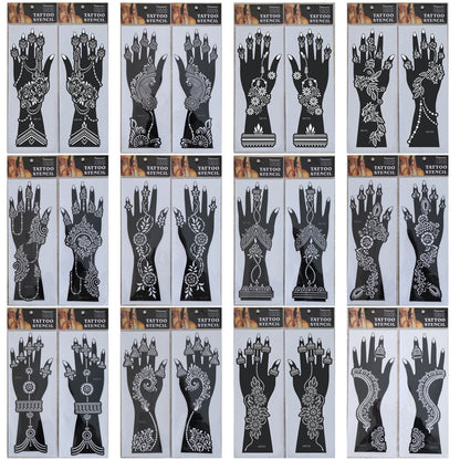2Pcs Mehndi Hand Henna Tattoo Stencils, Reusable Painting Template, Art Sleeve, Temporary Tattoo, Wedding Bride Beauty