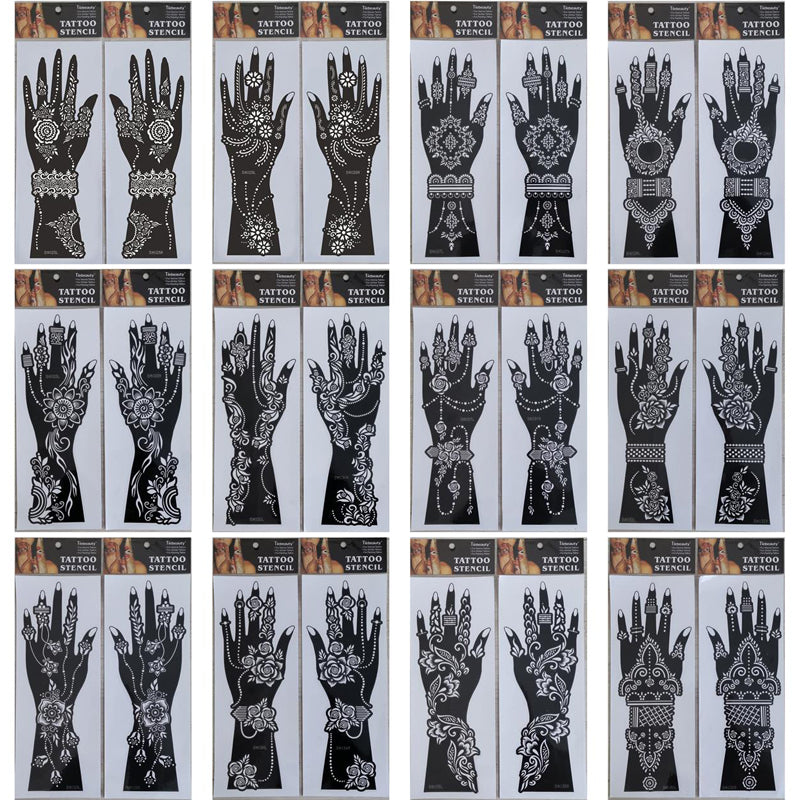2Pcs Mehndi Hand Henna Tattoo Stencils, Reusable Painting Template, Art Sleeve, Temporary Tattoo, Wedding Bride Beauty