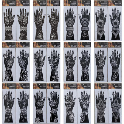 2Pcs Mehndi Hand Henna Tattoo Stencils, Reusable Painting Template, Art Sleeve, Temporary Tattoo, Wedding Bride Beauty