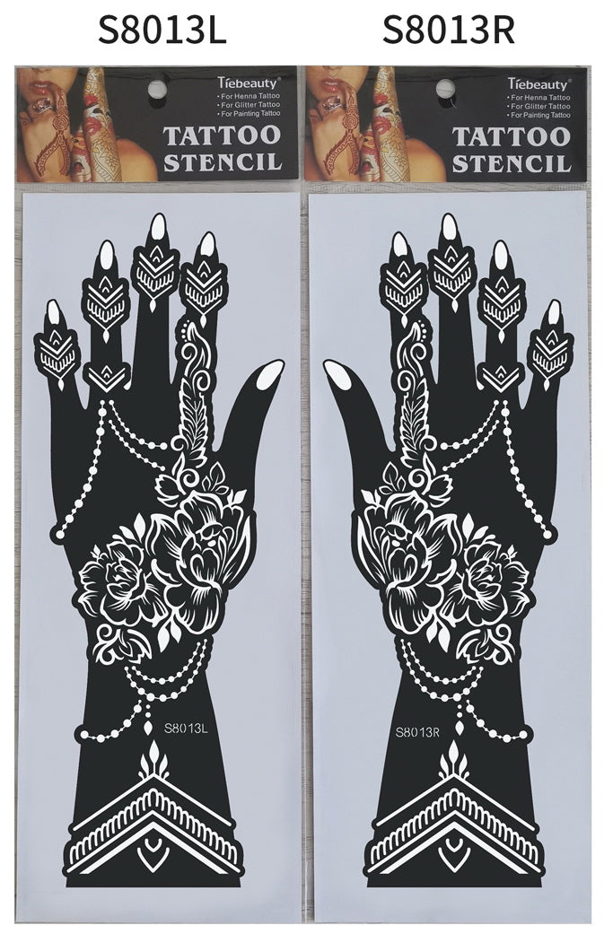 2Pcs Mehndi Hand Henna Tattoo Stencils, Reusable Painting Template, Art Sleeve, Temporary Tattoo, Wedding Bride Beauty