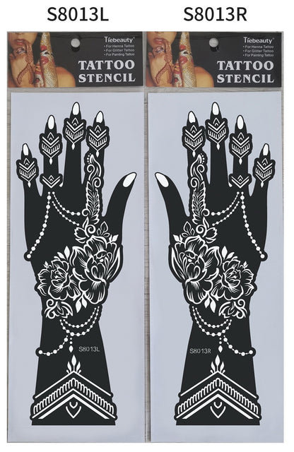 2Pcs Mehndi Hand Henna Tattoo Stencils, Reusable Painting Template, Art Sleeve, Temporary Tattoo, Wedding Bride Beauty