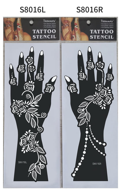 2Pcs Mehndi Hand Henna Tattoo Stencils, Reusable Painting Template, Art Sleeve, Temporary Tattoo, Wedding Bride Beauty