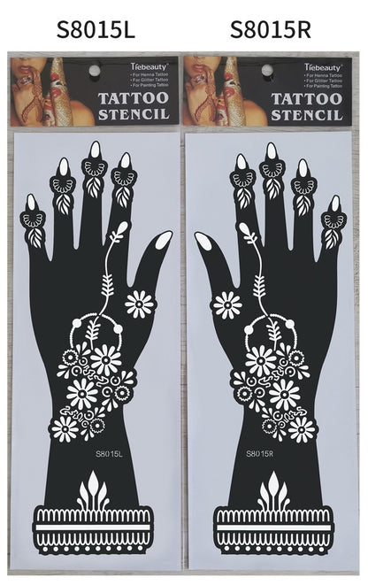2Pcs Mehndi Hand Henna Tattoo Stencils, Reusable Painting Template, Art Sleeve, Temporary Tattoo, Wedding Bride Beauty