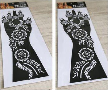 2Pcs Mehndi Hand Henna Tattoo Stencils, Reusable Painting Template, Art Sleeve, Temporary Tattoo, Wedding Bride Beauty