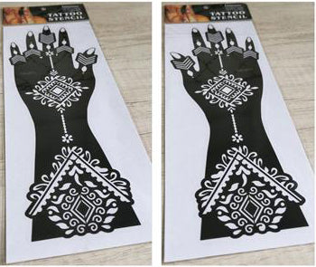 2Pcs Mehndi Hand Henna Tattoo Stencils, Reusable Painting Template, Art Sleeve, Temporary Tattoo, Wedding Bride Beauty