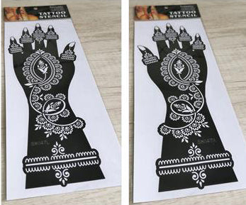 2Pcs Mehndi Hand Henna Tattoo Stencils, Reusable Painting Template, Art Sleeve, Temporary Tattoo, Wedding Bride Beauty