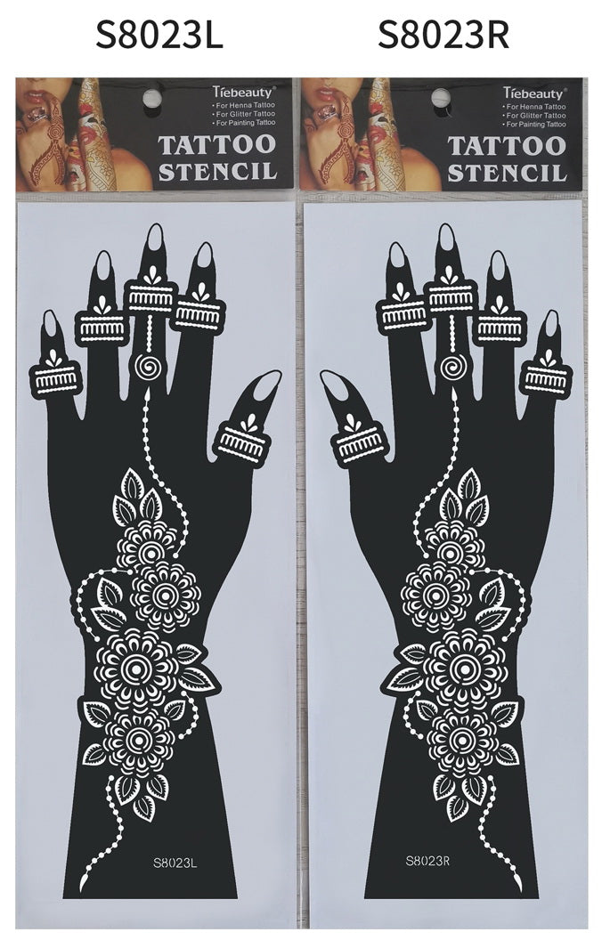 2Pcs Mehndi Hand Henna Tattoo Stencils, Reusable Painting Template, Art Sleeve, Temporary Tattoo, Wedding Bride Beauty
