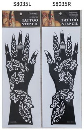 2Pcs Mehndi Hand Henna Tattoo Stencils, Reusable Painting Template, Art Sleeve, Temporary Tattoo, Wedding Bride Beauty