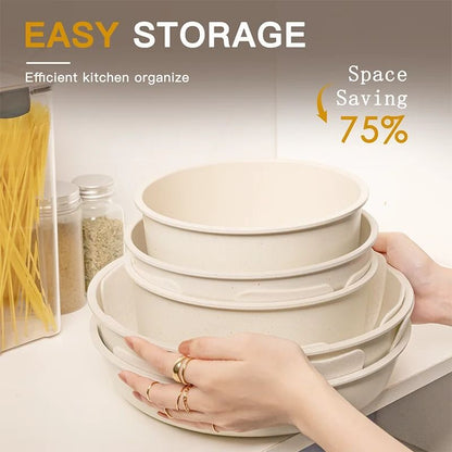 21 Piece Ceramic Pots and Pans Cookware Set with Removable Handles White