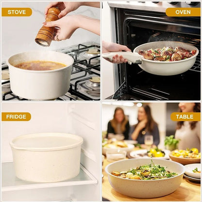 21 Piece Ceramic Pots and Pans Cookware Set with Removable Handles White