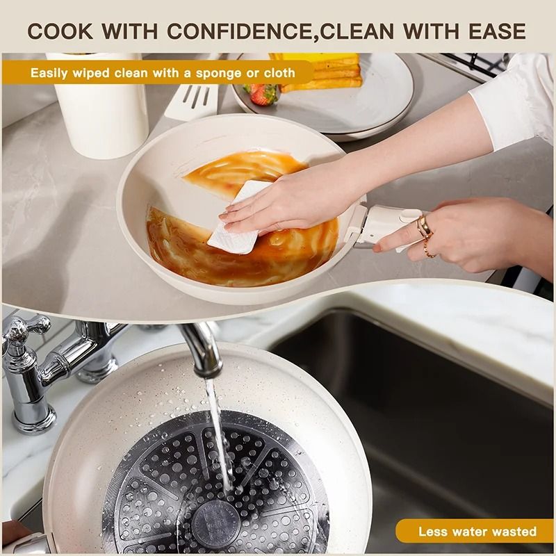 21 Piece Ceramic Pots and Pans Cookware Set with Removable Handles White