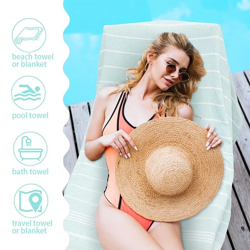 Oversized Quick Dry Cotton Beach Towel Lightweight Sand Free Travel Bath Towel