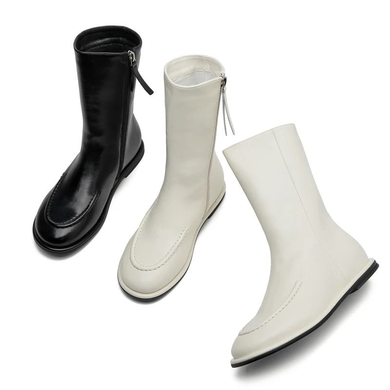 Women Genuine Leather Winter Ankle Boots Flat Short Fashion Knight Boots