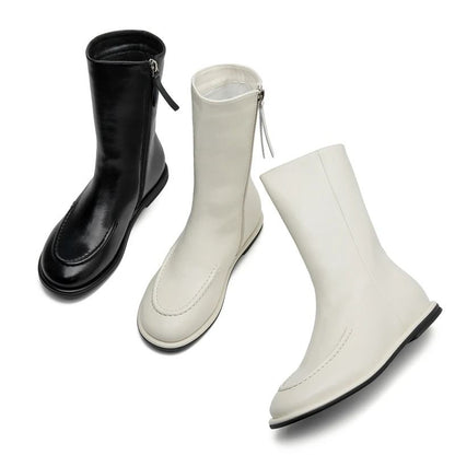 Women Genuine Leather Winter Ankle Boots Flat Short Fashion Knight Boots