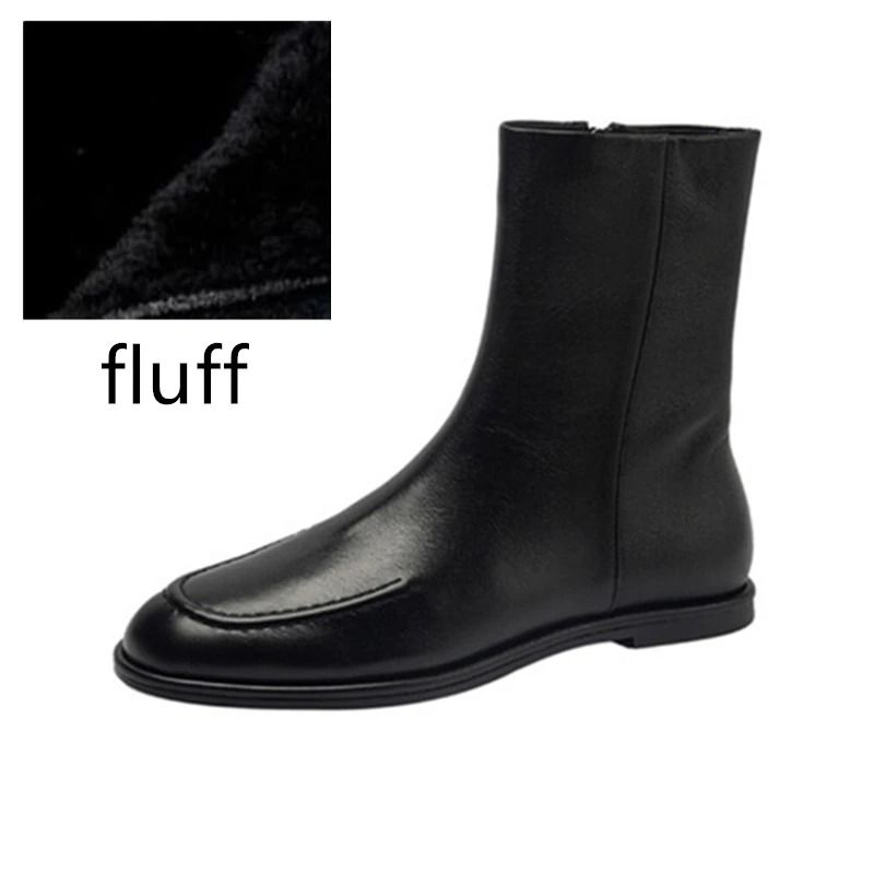 Women Genuine Leather Winter Ankle Boots Flat Short Fashion Knight Boots