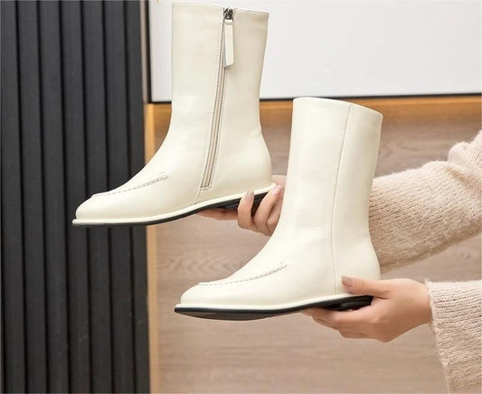 Women Genuine Leather Winter Ankle Boots Flat Short Fashion Knight Boots