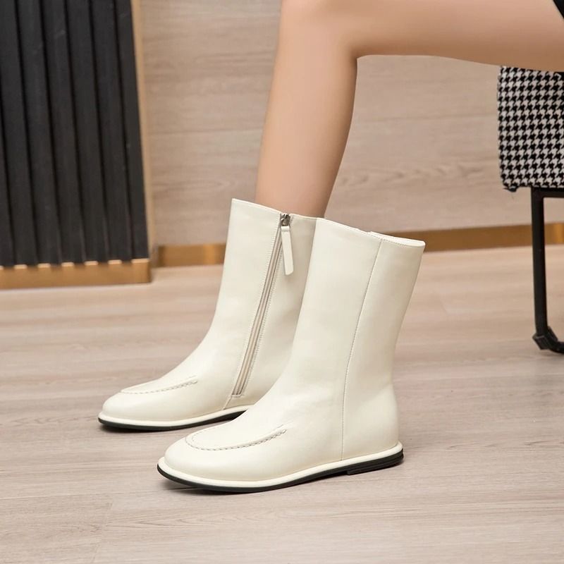 Women Genuine Leather Winter Ankle Boots Flat Short Fashion Knight Boots