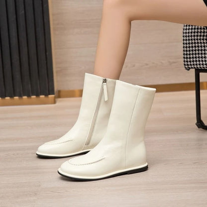 Women Genuine Leather Winter Ankle Boots Flat Short Fashion Knight Boots