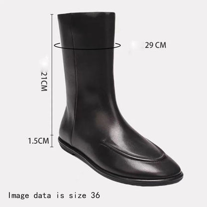 Women Genuine Leather Winter Ankle Boots Flat Short Fashion Knight Boots
